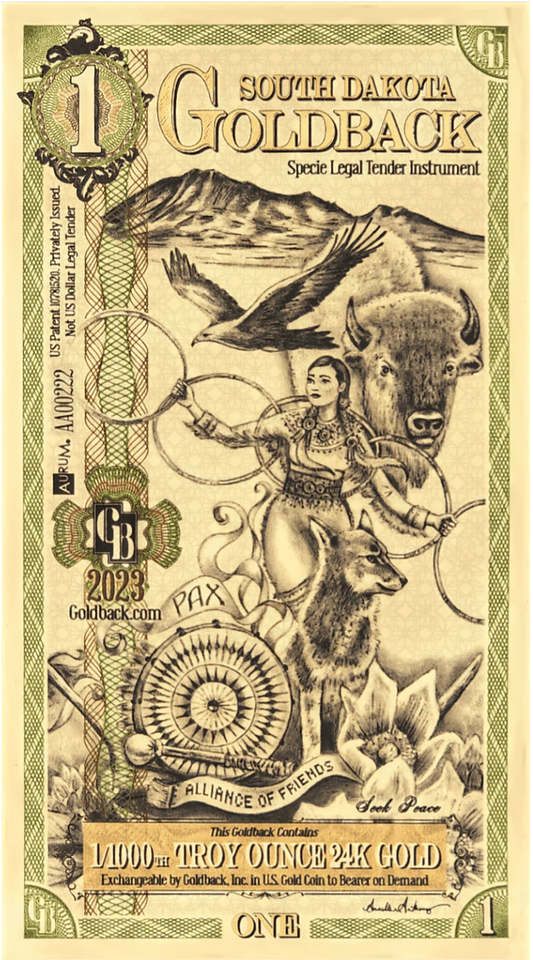South Dakota Goldback — 1 Goldback (contains 1/1000 troy oz 24k gold)
